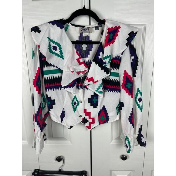 Vintage 80s Western Circle T Marilyn Lenox Boho White Blouse and Skirt Set Med - Picture 3 of 9